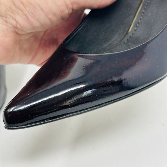 Stuart Weitzman Shoes - Stuart Weitzman Power Pumps Dark Brown Patent Leather Kitten Heels 6.5 Classic